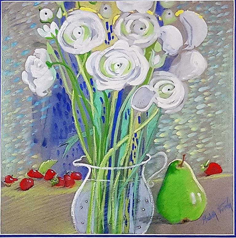 Obraz Izabelli Kierskiej pt. 'Białe Maki' - malarstwo z białymi makami na łące